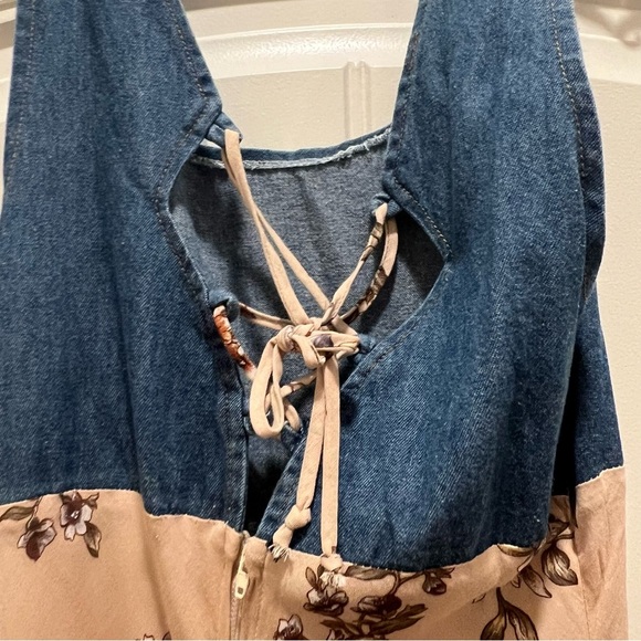 Denim Floral Maxi Dress S Cottagecore Y2K - Picture 4 of 8